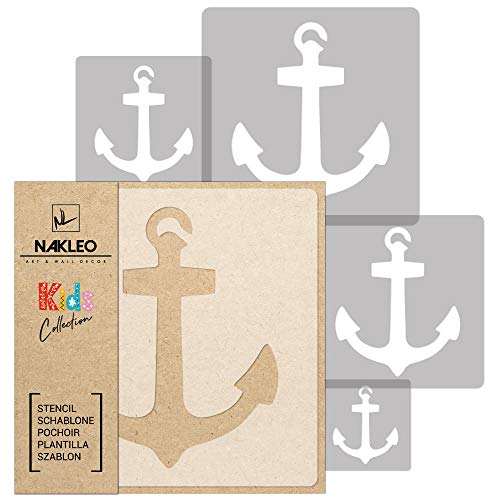 NAKLEO Pochoirs de Peinture pour Enfants, 5 pièces 9x9 à 34x34cm, Modèle de Dessin en Plastique, Réutilisables, Ancre Anker Marins, DIY Bricolage Décoration Chambre, Mur Meubles Papier