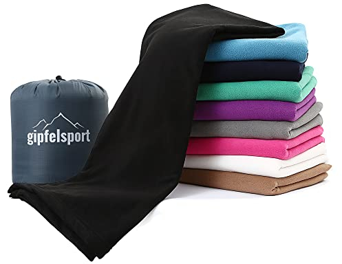 gipfelsport Mikrofaser Fleece Decke mit Schlafsackfunktion I Größe 185 x 150cm, 690 g I Microfaser Camping Deckenschlafsack I schwarz