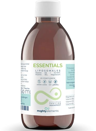 Mighty Elements 4 in 1 - Liposomales Vitamin D3, Vitamin K2-MK7, Vitamin B12, Magnesium, Vegan, hohe Bioverfügbarkeit, Hochdosiert, 250ml