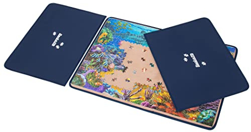 Becko Jigsaw Puzzle Board with 2 Trays Portable JIgsaw Puzzle Mat for Up to 1000 Pieces Puzzle Storage & Saver, Non-Slip Surface, (Blue/Khaki)