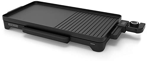 Black+Decker BXGD2200E – Plancha de asar electrica con grill 2200W. Bandeja recoge grasas. Recubrimiento antiadherente. Fácil limpieza. Control temperatura.