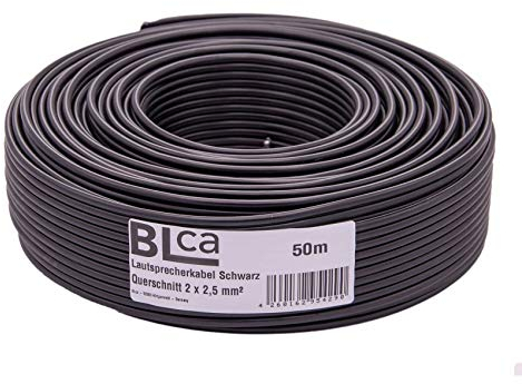 DCSk BLca – 50m - 2 x 2.5mm² - Cable para altavoces – Cable CCA para altavoces, Adecuado parapara receptores, sistemas estéreo, audio y Hifi, Negro