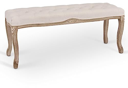 VONLUCE Ottoman Bench, 112 cm French Vintage Benches with Padded Seat Wood Frame for Entryway Living Room Bedroom Decor, Vanity & Piano Benches End of Bed Bench & Foot Stool, Beige
