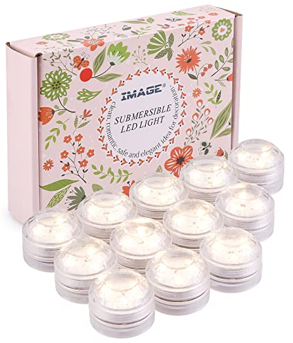 IMAGE 12 Stück LED Teelichter Unterwasser Batteriebetriebene Kerzen Wasserdichte Submersible Tea Lights Dekoration für Party, Hochzeit, Teich, Pool, Garten und Bad, Warmweiß