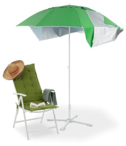 Relaxdays Sonnenschirm Strandmuschel, mit Erdspieß, Tragetasche, UV Schutz 50, HxD: 210x175cm, 2in1 Strandschirm, grün, Polyester, Stahl, Kunststoff