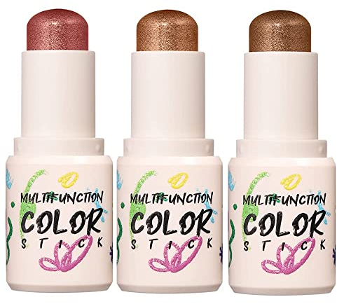 3 Pack Highlighter Blush Eyeshadow Makeup Set, Cream Highlighter Blush Eyeshadow Sticks Pencil Makeup Set (Set B)