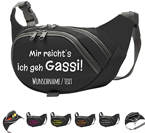 Mir reicht´s ich GEH Gassi Bauchtasche Leckerlietasche Gassitasche zum selbst gestalten mit Wunschname (Schwarz)