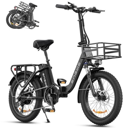Engwe Elcykel, hopfällbar elcykel med tjocka däck på 20 tum, 15,6 Ah litiumbatteri för lång räckvidd upp till 140 km, herrcykel, 7-växlad terrängelcykel för MTB, strand och snö