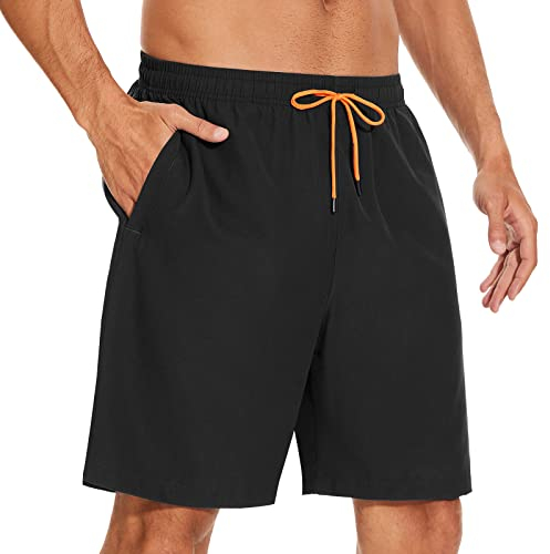 SIHOHAN Badehose für Herren - Schnelltrocknend Badeshorts Männer Atmungsaktiv Schwimmhose Wasserdichte Boardshorts mit Meshfutter und Verstellbarem Tunnelzug(Schwarz,XL)