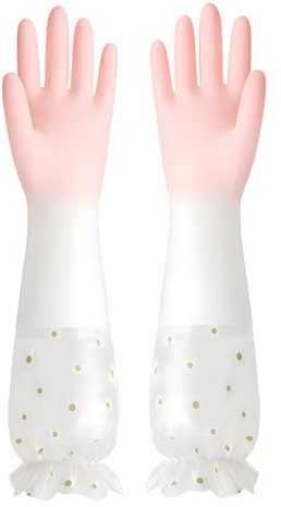 JYJLLM Long Cuff Anti-Slip Rubber Gloves - Waterproof & Cleaning for Kitchen, Home, Gardening - 1 Pair Reusable