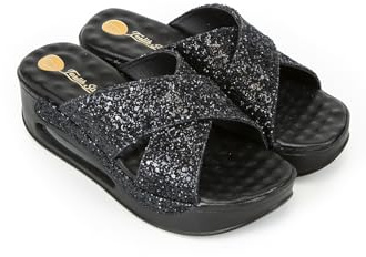 Terlik Sabo Air ST605 Leather Womens Sandal Clogs Slides Mules Slippers Sabot Shoes, Black Glitter, EU 41, UK 7