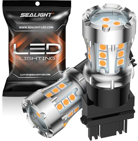 SEALIGHT LED Turn Signal Bulbs 3157 LED Bulb Amber Yellow, 600% Brighter 3156 3057 3157A LED Bulb with Extra Resistor for Front Rear Turn Signal Light, Side Marker Parking Light, 2 Pieces