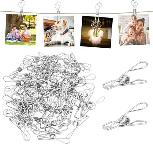 Kayqbonke 60 Pièces Pince a Linge INOX, Pinces a Linge Stables en Acier Inoxydable, Pinces a Linge Extérieur avec Pochette D'organisation, Pinzas Metalicas pour Serviette, Vêtements, Dossiers Papier