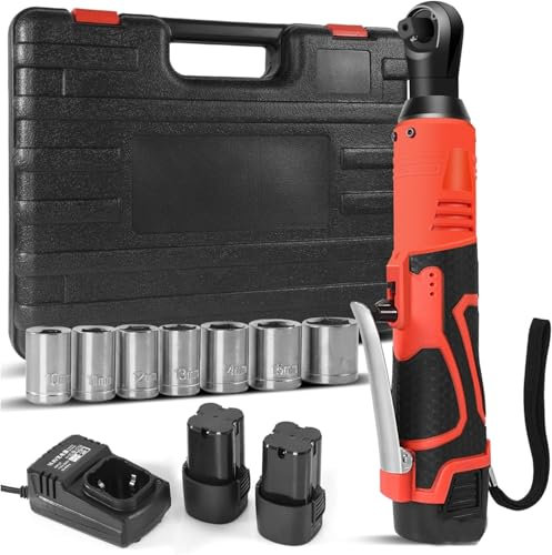 Set di chiavi a cricchetto elettriche a batteria da 3/8 pollici e 18 Volt, 80N·M 90° Chiave ad angolo retto Cacciavite ad angolo per trapano con 2 confezioni di batterie agli ioni di litio d