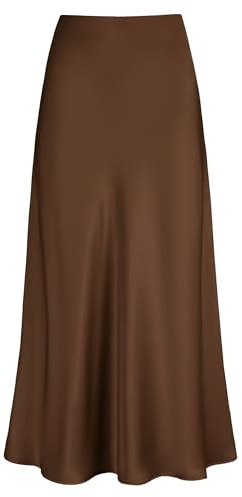 Outoshe Women's Satin High Waisted Maxi Skirts Hidden Elasticized Waistband A Line Long Skirt