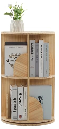Mingone Bücherregal Drehbar Standregal Klein Regal Holz Beistelltisch Rund mit Stauraum für Wohnzimmer Arbeitszimmer Schlafzimmer Büro