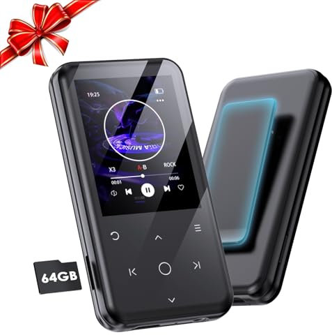 Gueray MP3 Player Bluetooth 64GB mit Clip MP3-player mit Lautsprecher MP3 Players für hörbücher geeignet Unterstützt FM-Radio Rekorder Alarm Video E-Book Bilder TF-Karte bis zu 128GB