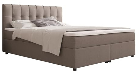 Vente-unique - Ensemble Complet boxspring tête de lit capitonnée + sommiers + Matelas + surmatelas - 180 x 200 cm - Tissu - Gris - SIERO II de YSMÉE