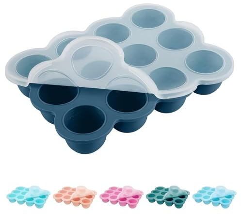 Contenedor de silicona para almacenamiento de alimentos para bebés, 12 bandejas de congelador de alimentos para bebés de 45 ml con tapa de silicona, sin BPA, perfecto para alimentos caseros, verduras