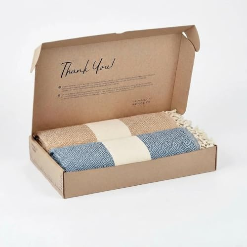 Tadussi Fouta - Telo mare per sauna, 100 x 200 cm, set da 2 pezzi, ideale come asciugamano da sauna XXL per uomo e donna, extra large, 100% cotone, colore indaco e caramello