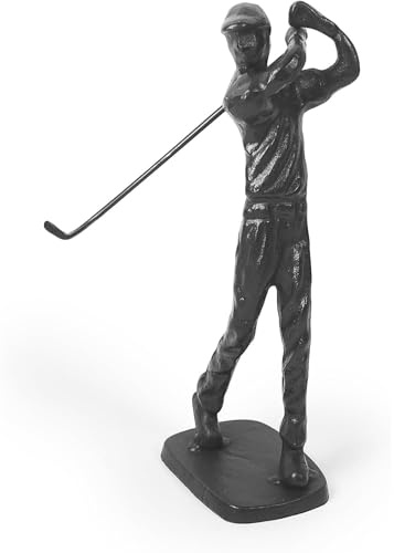 Aoneky Gjutjärn Figur av Golfspelare - 21,5 cm Hög, Sports Staty av en Man som Spelar Golf, Modern Abstrakt Dekorativ Skulptur för Heminredning Hemmet Vardagsrum Sovrum Kontor, Svart