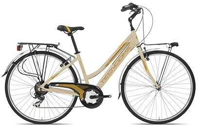Tecnobike 728 MODERNA Bicicletta Donna 28 Pollici in Alluminio Crema, City Bike Leggera con Cambio 7 Velocità, Freni V-Brake, Copertoni 700x35, Bici da Donna Ideale per Città e Tempo Libero