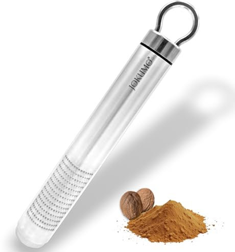JOKUMO Nutmeg Grater with Silicone Brush & Storage - 18/10 Stainless Steel, Compact Spice & Nut Grinder Tool for Fresh Nutmeg Powder