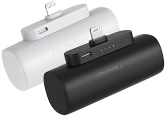 Miady 2-Pack Mini Portable Charger Built-in Connector for iPhone 14/13 Series, 5000mAh Small Power Bank 5V 2.1A Output Ultra-Compact Battery Pack Compatible with iPhone 12/12 Pro Max/11/XR/X/8/7 etc