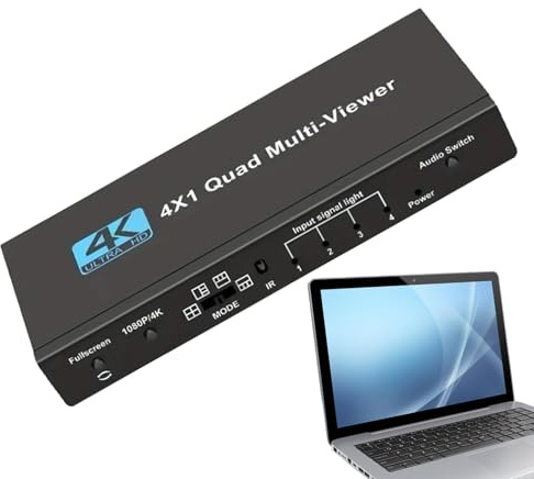 Split Screen TV - Adaptateur vidéo Quad - Répartiteur d'écran - Commutateur TV Haute résolution sans 4 Voies - Hub de Moniteur de Vue Durable pour salles de conférence - Systèmes de sécurité