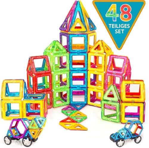 Magnetische Bausteine 48 Teile, Magnetspielzeug Magneten Kinder Magnetbausteine Magnet Spielzeug Magnetspiele für Geschenk ab 3 4 5 6 7 8 Jahre Junge Mädchen Bauklötze Kinderspielzeug (48 Teile)