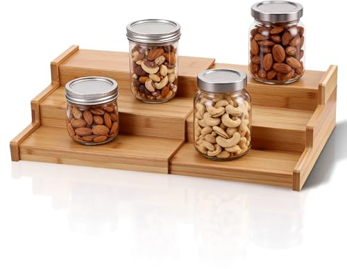 Étagère à épices Extensible en Bambou à 3 Niveaux, Rangement Epices