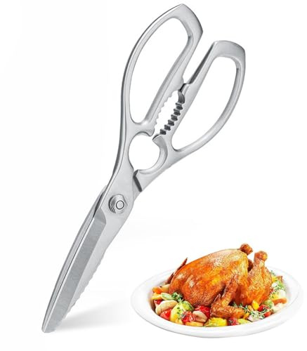 Forbici da Cucina Pesanti in Acciaio Inox Forgato (3Cr14) 22,8 cm, Forbici Robuste per Carne, Pollame, Verdure, con Apri-bottiglia, Schiaccianoci & Scagliatore per Pesce, Lavabile in Lavastoviglie