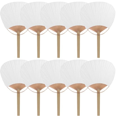 Ameble vit handfläkt – 10-pack elegant pappersfläkt med bambuhandtag, perfekt för bröllopsgåvor festdekorationer och kylning