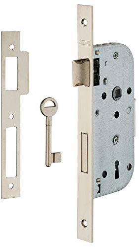 THIRARD - Serrure Encastrable à Clé pour Porte de Chambre - 1/2 Tour - Axe 40 mm - Bouts Carrés - Coffre Acier Embouti - Têtière Acier - Pêne Alliage Zingué - Gâche Plate - 1 Clé - Gris