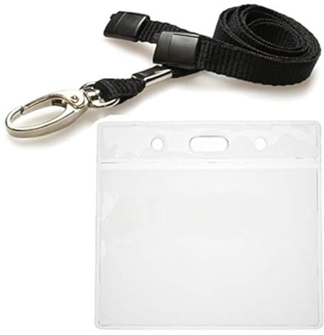 ALG ID Cards Black ID Card Wallet, Black Lanyard, Neck Lanyard with Metal Clip and Safety Pass Holder Release