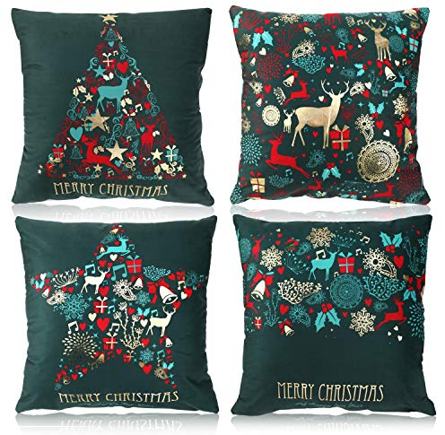 HOWAF Grün Elegante Weihnachten Dekorativ Kissenbezug Zierkissenbezüge, Pfirsichhaut Samt Weihnachten Neujahr Dekokissen Kissenhülle Dekorativ für Sofa Auto Büro Bett Zuhause Wohnzimmer 45 x 45cm