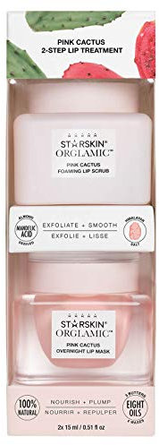 STARSKIN Orglamic Pink Cactus 2-Step Lip Treatment, Exfoliating Scrub & Nourishing Mask