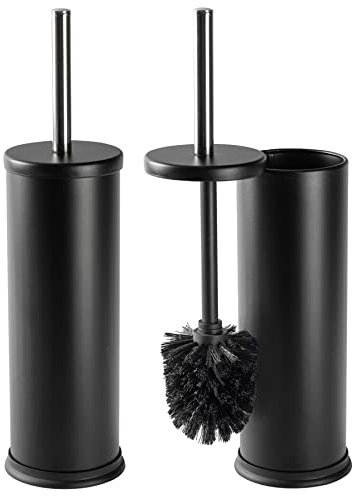 Harbour Housewares Matte Black Toilet Brush and Holders Pack of 2 – Stainless Bathroom Accessories with Non Slip Bases – Rust Resistant Cleaning Brush Sets for Compact, Modern and Hygienic Home Spaces