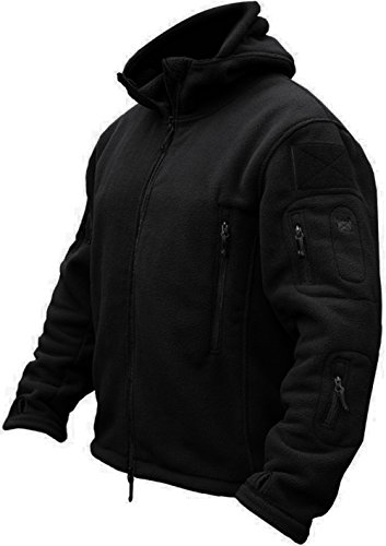 TACVASEN Herren Fleecejacke Military Outdoor Winddichte Jacke mit Kapuze, Gr. 3XL, Schwarz