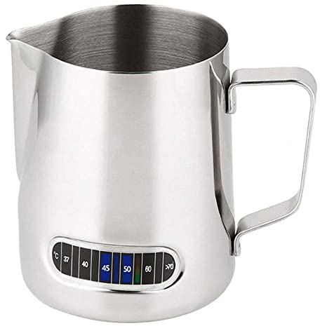 Milk Jug Stainless Steel Milk Frothing Pitcher with Thermometer Large 600ml for Coffee Machine Milk Frothing Jug Anti-Scald Easy to Clean
