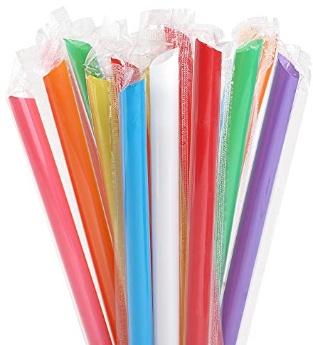 MYJIE 100 Pcs Jumbo Smoothie Straws Boba Straws,Individually Wrapped Multi Colors Disposable Plastic Large Wide-mouthed Milkshake Bubble Tea Drinking Straw(0.43 Diameter and 9.45 long)