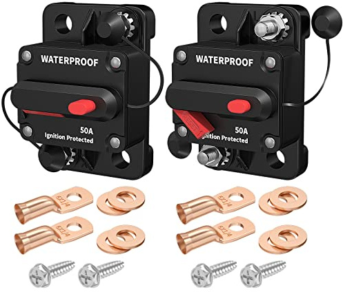 DaierTek 50 Amp Circuit Breaker, Waterproof Marine Circuit Breaker 12V 24V 48V Resettable Inline Fuse Switch, 12 Volt 50A Breaker for Trolling Motor Car Automotive -2Pack