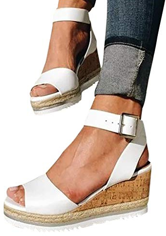 Wlabe Talon Compensé Femme Noir Été Sandales Carré Escarpins Bout Ouvert Peep Toe Talon (37)
