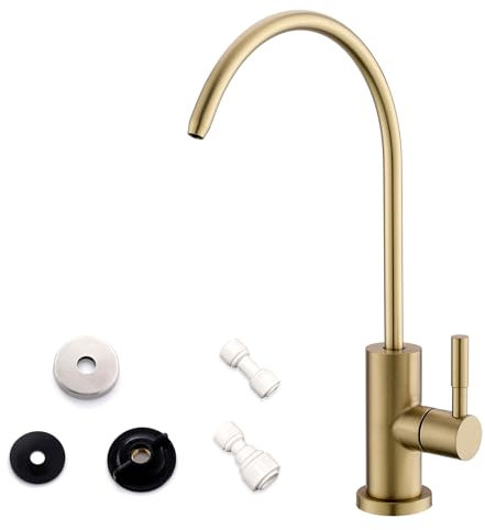 WEWE Gold Kitchen Water Filter Faucet, Stainless Steel, Reverse Osmosis or Water Filtration System, Beverage Non-Air Gap, 360 Swivel, 1.8 GPM, Single Hole, Deck Mount, Gold Finish