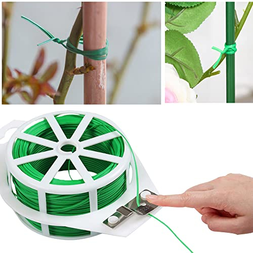 100M Fil Jardinage Vert 2 Rouleaux Attaches Jardin pour Plantes Lien de Ligatures Cravates de Jardin Réutilisable avec Coupe Fil Multifonctionnel pour Plante Grimpante Fleurs Tomate Câble Organisation