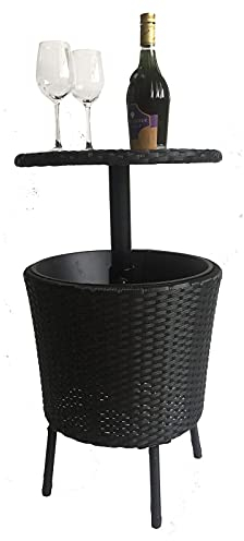 Tables d'appoint, Table d'appoint en Osier, Table de Bar Cool d'extérieur, Table en Osier Cool avec Seau à Glace, Convient pour Les fêtes, Les piscines, Les terrasses, Les plages.