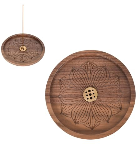 Holzlotus Räucherstäbchenhalter, 9 Loch Weihrauchbrenner Abnehmbarem Handgefertigter Brenner für Räucherstäbchen mit Asche-Auffangschale, Ideal für Heimdekoration, Meditation und Yoga