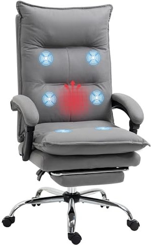 Vinsetto Massage Office Chair with Footrest, Desk Chair with 6 Point Massage and Heat, 155° Reclining Back for Home, Thick Padding, Grey