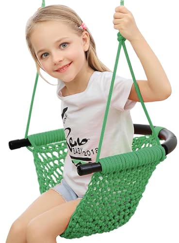 Kinderschaukel Outdoor Schaukel Garten handgestrickter Schaukelsitz für Indoor Outdoor Spielplatz Hinterhof Höhenverstellbar Atmungsaktiv elastisch Bequemer Nestschaukel (Color:Grün)