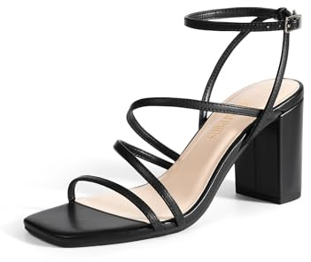 DREAM PAIRS Women's Heels Chunky Block Strappy Square Open Toe Ankle Buckle Heeled Sandals Wedding Party Dress Shoes SDHS2428W,Size 7,Black,SDHS2428W